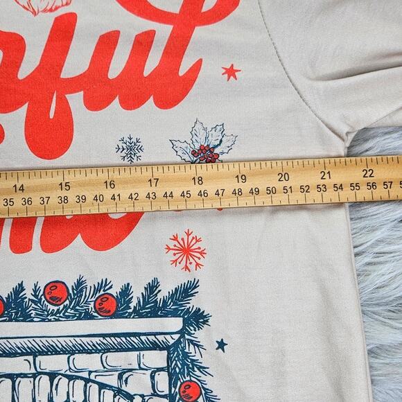 Beige Christmas Sweatshirt Wonderful Time Print Cozy Holiday Trendy Party Medium - Picture 11 of 12